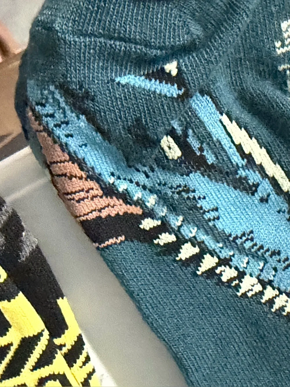 Teal Knit Sweater with Blue and Cream Accent